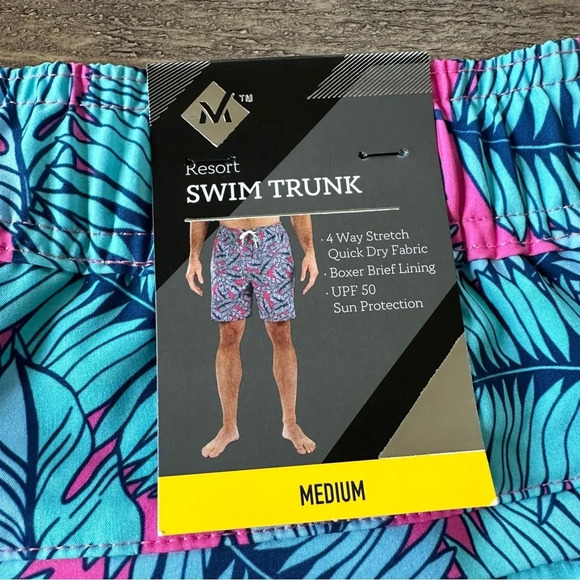 NWT Members Mark Mens Medium Resort Swim Trunks Boxer Lined Blue Pink Swimsuit - Picture 4 of 5
